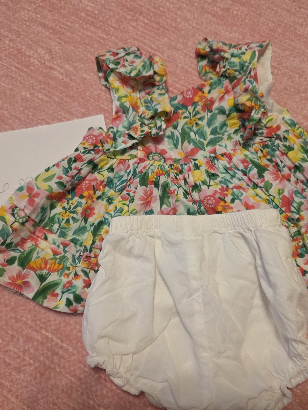 Janie and Jack Floral Ruffle Sundress and White Bloomers - Pink Green Yellow